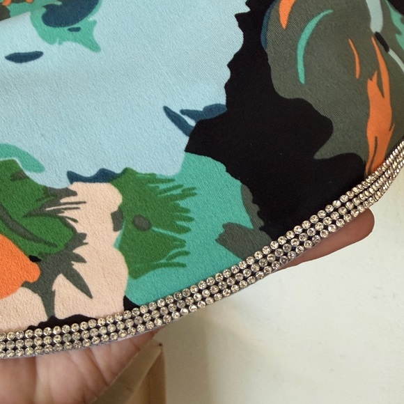 Prelude Floral Bell Sleeve Bling Rhinestone Embellished Stretch Knit Blouse Sz L - Picture 7 of 11